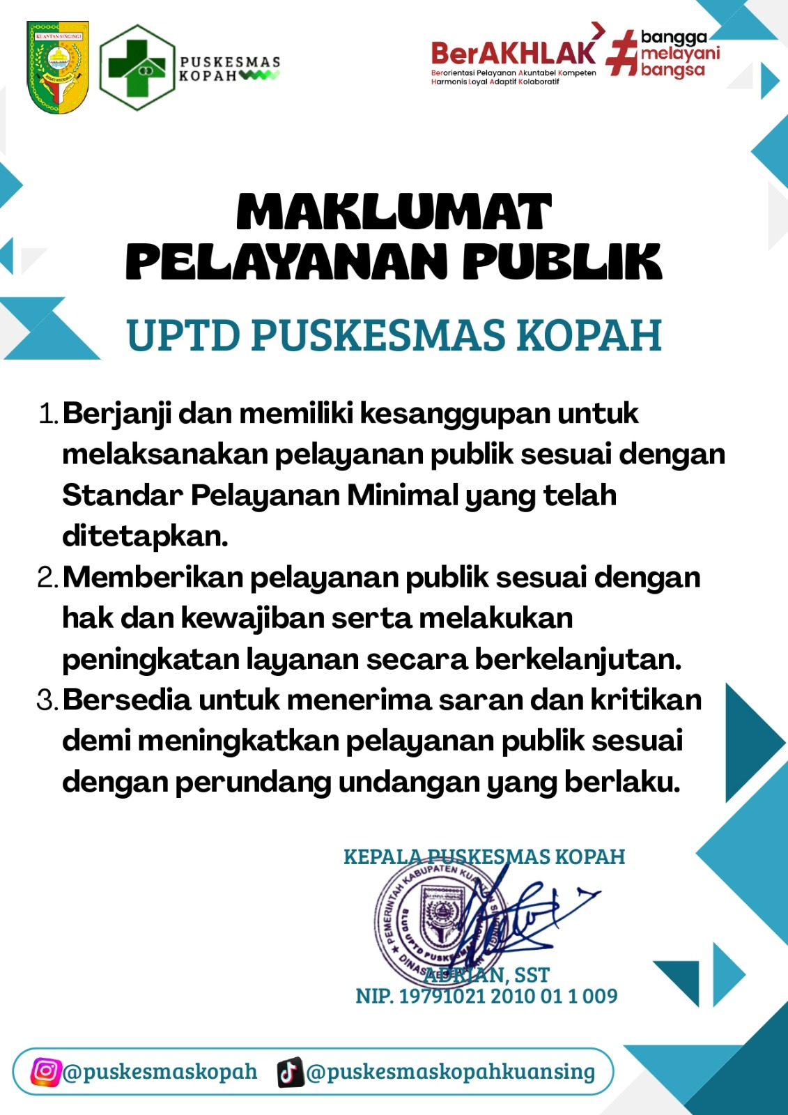 Maklumat Pelayanan Puskesmas Kopah
